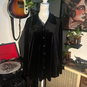 Vintage Black Velvet Velour Button-Up Top - Women